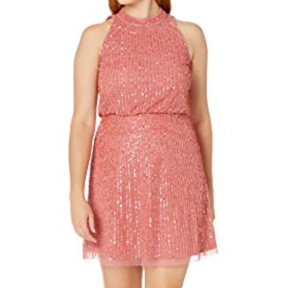 Adrianna Papell Sparkling Dark Pink Mini Dress
